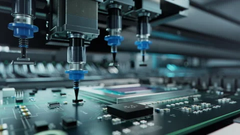 Pick and Place machine quickly installs Components on Circuit Board Stock Footage 241488040