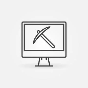 Pick Axe on Computer Display line vector concept icon Illustrazione stock