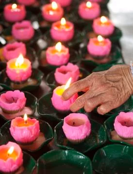 Pick candles in temple 스톡 사진