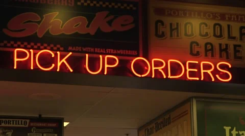 Pick up orders - neon restaurant sign 03 Stock Footage 48827156