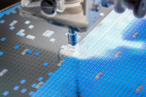 Pick up  silicon wafer in die attach machine in semiconductor manufacturing Stock Photos