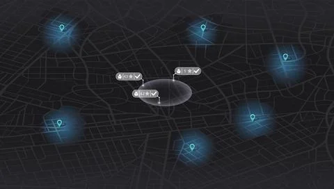 Pick up taxi. Gps map navigation to own house. Detailed view of city. Passenger Stock Illustration