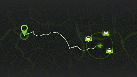 Pick up taxi. Gps map navigation to own house. Detailed view of city. Stock Illustration