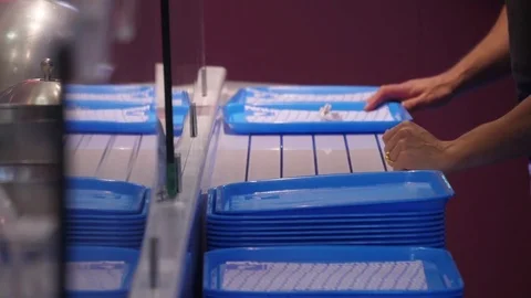 Pick up using fast food restaurant tray Stock Footage 76883490