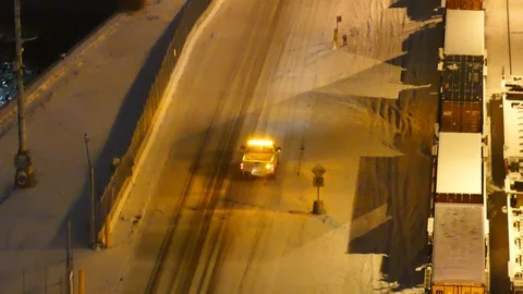 Pick with yellow lights going faster than train Stock Footage 125550220