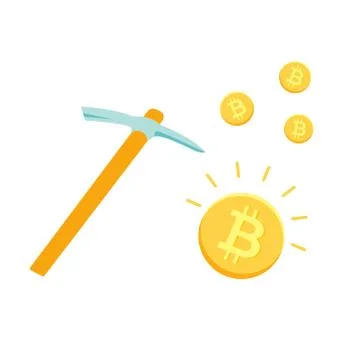 Pickaxe and Bitcoins. Mining cryptocurrency Stock Illustration