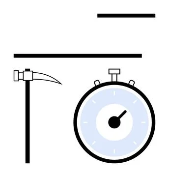 Pickaxe and Stopwatch with Horizontal Bars - Symbolizing Time and Effort in.. Stock Illustration