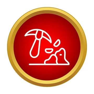 Pickaxe breaking ground, mining for resources icon Stock Illustration