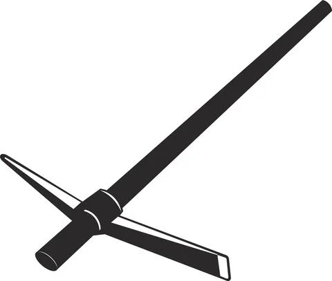 A pickaxe for chiseling stones. Black flat symbol. Stock Illustration