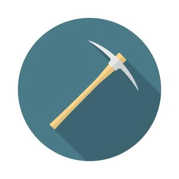 Pickaxe circle icon with long shadow. Flat design style. Stock Illustration
