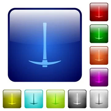 Pickaxe color square buttons Stock Illustration