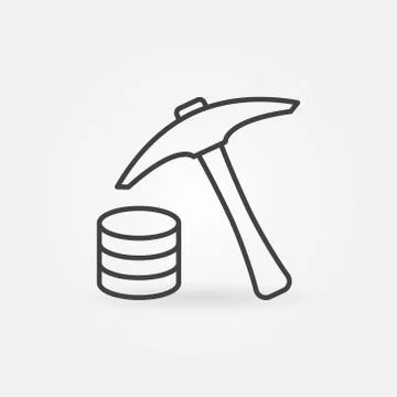 Pickaxe with Data linear icon. Mining vector concept sign Illustrazione stock