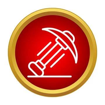 Pickaxe digging in ground inside gold frame icon Stock Illustration