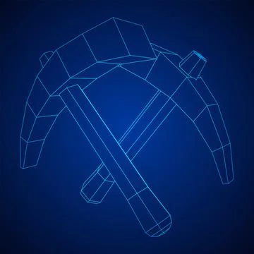 Pickaxe for extraction. Miners hand tool. Wireframe vector illustration Stock Illustration