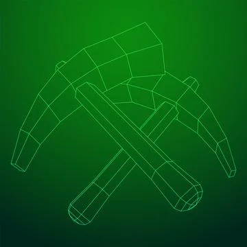 Pickaxe for extraction. Miners hand tool. Wireframe vector illustration Stock Illustration