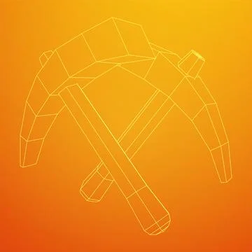 Pickaxe for extraction. Miners hand tool. Wireframe vector illustration Stock Illustration