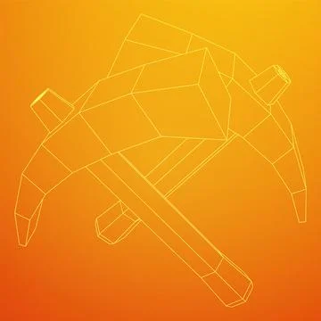 Pickaxe for extraction. Miners hand tool. Wireframe vector illustration Stock Illustration