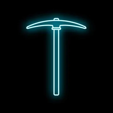Pickaxe glowing neon mining tool blue light Stock Illustration