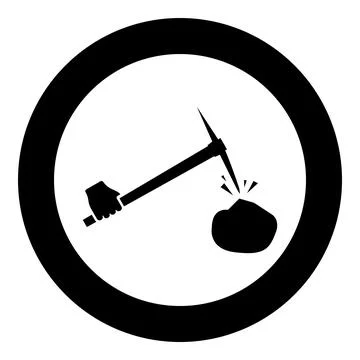 Pickaxe hit stone in hand icon in circle round black color vector illustratio Illustration