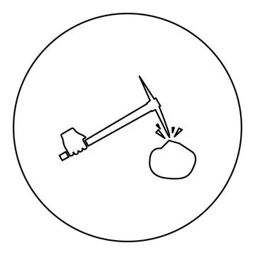 Pickaxe hit stone in hand icon in circle round black color vector illustratio Illustration