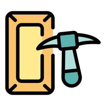 Pickaxe hitting a gold bar, mining extracting precious metal イラスト素材