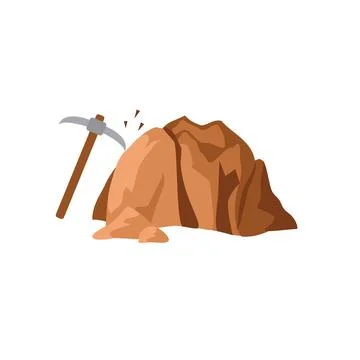 Pickaxe Hitting Rock Mound Vector Icon for Mining and Excavation Design Stock Illustration