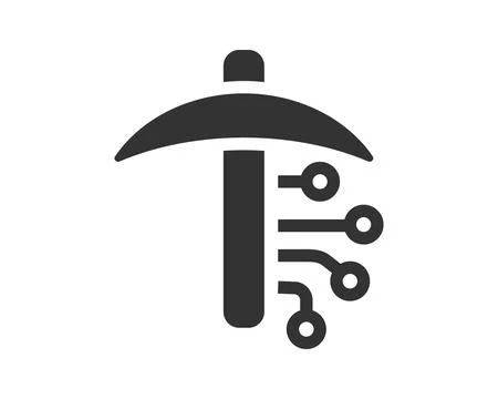 Pickaxe icon with circuit board, representing digital extraction or cryptoc.. Stock Illustration