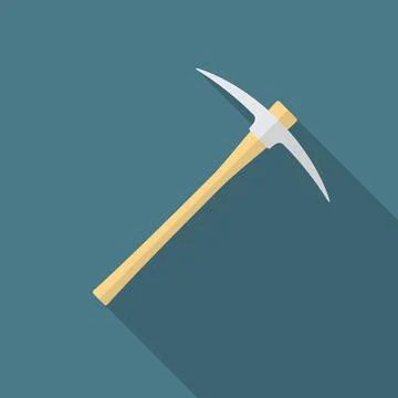 Pickaxe icon with long shadow. Flat design style. Stock Illustration