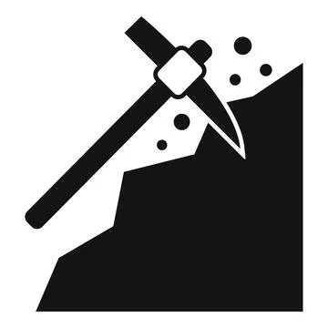 Pickaxe mining coal in mountain silhouette icon Stock Illustration