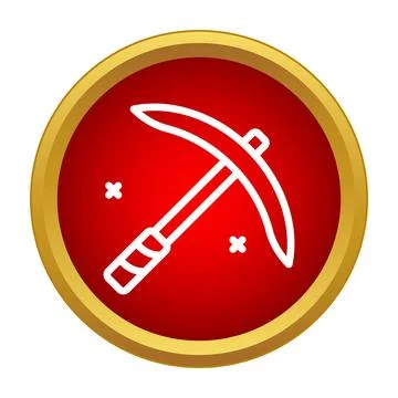 Pickaxe mining tool icon with gold frame Stock Illustration