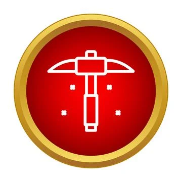 Pickaxe mining tool icon on red button Stock Illustration