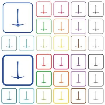 Pickaxe outlined flat color icons 스톡 일러스트