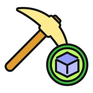 Pickaxe striking cube coin representing crypto mining Stock Illustration