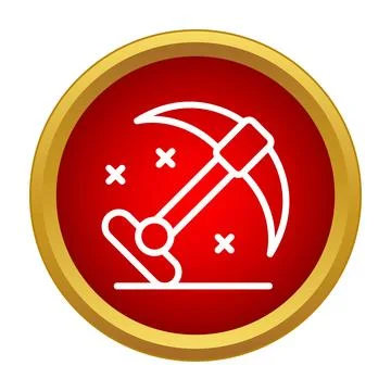 Pickaxe tool mining gold icon on red background Stockillustratie