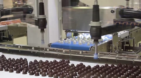 Picker line for chocolate bears, cookies, candies Stock Footage 61093448