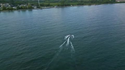 Pickering Ontario. A jet ski on beutiful calm  lake Ontario. Stock Footage 252680341