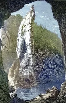 Pickering Tor, limestone formation in the Dovedale Valley, Peak District, Stock Illustration