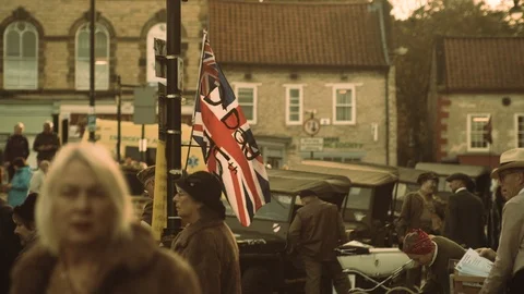 Pickering War Weekend 75th Anniversary flag EDITORIAL only Video 4K 3840x2160 库存影片 120535002