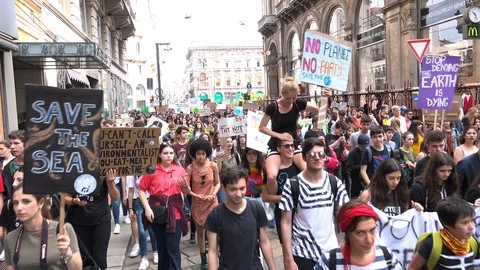 Picketers walking with banners, Friday for future demonstration, Milan, Italy Видео 110826919