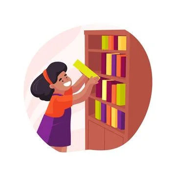 Picking a book in a library isolated cartoon vector illustration. Illustrazione stock