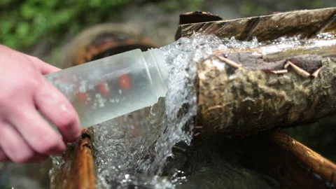 Picking up garbage water plastic nature. Volunteer cleaning river trash Stock Footage 249377919