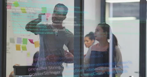 Picking up marker developer sketching glass in tech meeting manager organizing Stock Footage 316089664