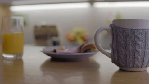 Picking up Phone from Breakfast Table 1 Stock Footage 72831241