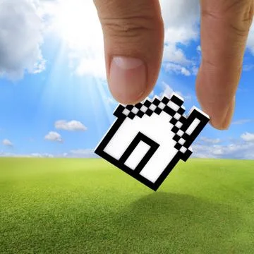 Picking up pixel house icon Stock Illustration