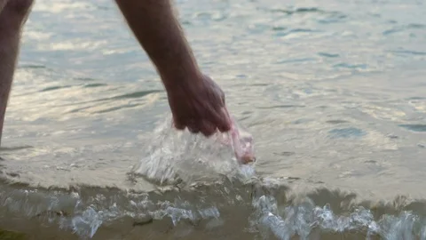 Picking Up Plastic Trash From Ocean Stock Footage 120491254