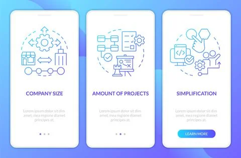 Picking release management tools blue gradient onboarding mobile app screen Illustrazione stock