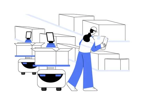 Picking robots abstract concept vector illustration. Stock Illustration