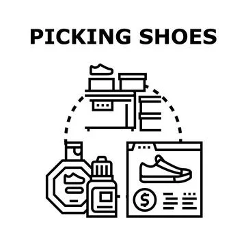 Picking shoes using online store and delivery service Illustrazione stock