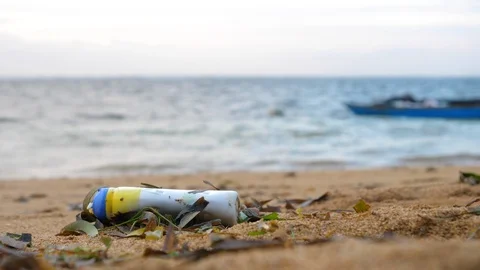 Picking Up Trash On Beach Stock Footage 120491552