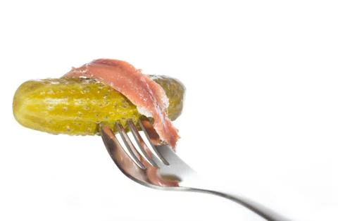 Pickle on a fork Stock Photos